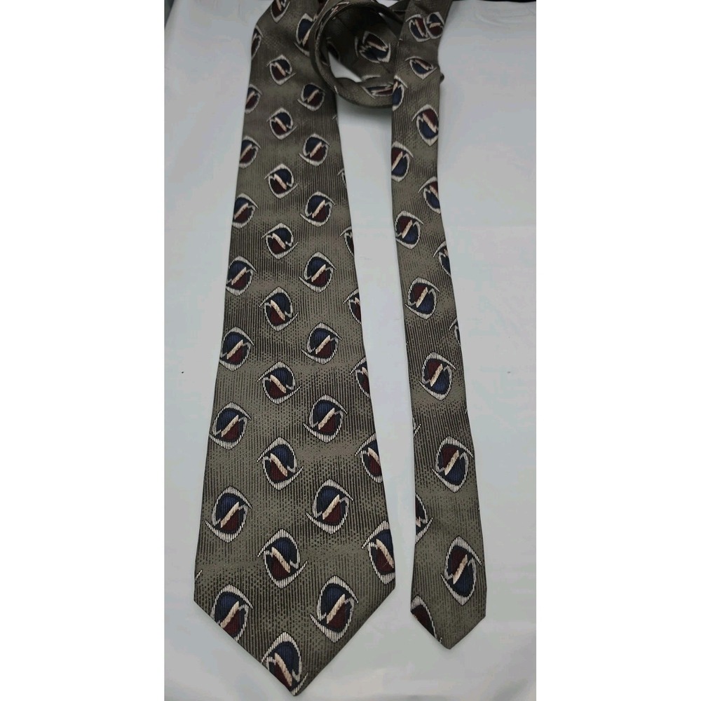 Conte di Milano Men's Italian Silk Necktie Brown Abstract Geometric Art Deco